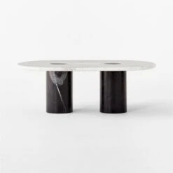 Liguria Oval White Marble Coffee Table With Black Marble Base 17 Liguria Oval White Marble Coffee Table With Black Marble Base -Nesto Store LiguriaWtOvTpBkBsMbCfTblSOSSF22