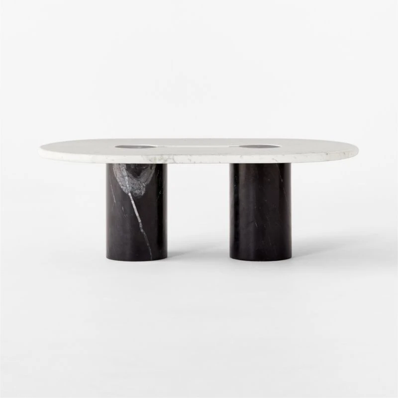 Liguria Oval White Marble Coffee Table With Black Marble Base 8 Liguria Oval White Marble Coffee Table With Black Marble Base - Image 6
