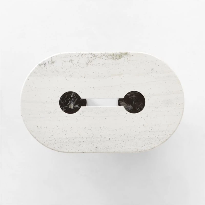 Liguria Oval White Marble Coffee Table With Black Marble Base 12 Liguria Oval White Marble Coffee Table With Black Marble Base - Image 10