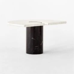 Liguria Rounded White Marble Side Table With Black Marble Base 13 Liguria Rounded White Marble Side Table With Black Marble Base -Nesto Store LiguriaWtTopBkBsTable3QBSSF22