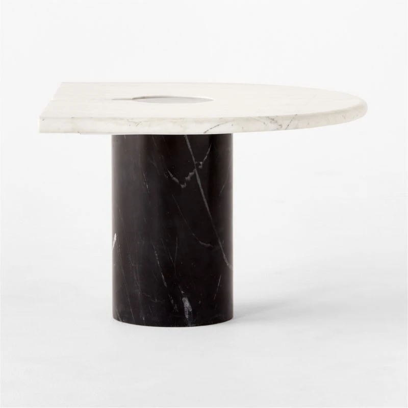 Liguria Rounded White Marble Side Table With Black Marble Base 6 Liguria Rounded White Marble Side Table With Black Marble Base - Image 4