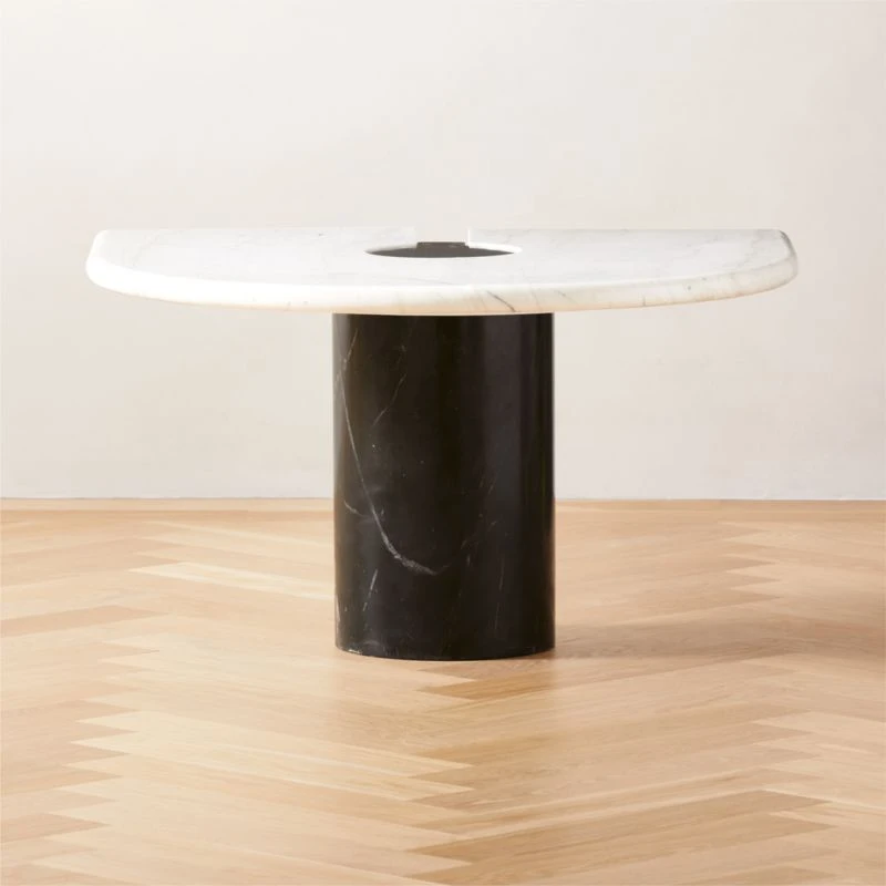 Liguria Rounded White Marble Side Table With Black Marble Base 3 Liguria Rounded White Marble Side Table With Black Marble Base
