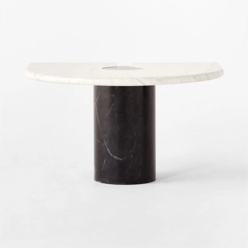 Liguria Rounded White Marble Side Table With Black Marble Base 4 Liguria Rounded White Marble Side Table With Black Marble Base - Image 2