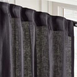 EUROPEAN FLAX™-Certified Linen Black Window Curtain Panel 48''x84'' -Nesto Store LinenBlack96CurtainPnlAV2SHS23
