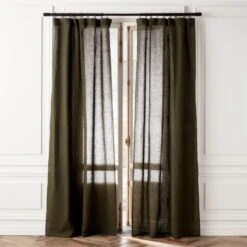 EUROPEAN FLAXâ„¢-Certified Linen Forest Green Window Curtain Panel 48''x108''