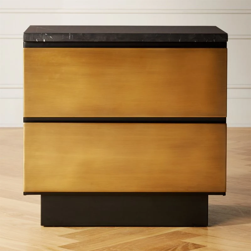 Logan 2-Drawer Brass And Black Marble Nightstand 3 Logan 2-Drawer Brass And Black Marble Nightstand