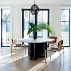 Surf Sling Brown Leather Dining Chair Set Of 4 -Nesto Store MarianaWhiteWashRoundTeakAG21 1x1 1