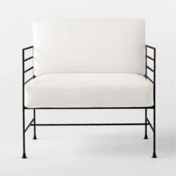 Marteau Black Iron Outdoor Lounge Chair With White Sunbrella® Cushions -Nesto Store MarteauLoungeChairSOSSS23