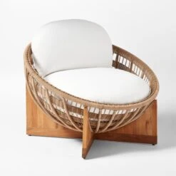 Masha Rattan And Teak Outdoor Lounge Chair With White Sunbrella® Cushions -Nesto Store MashaLoungeChair3QSSS23