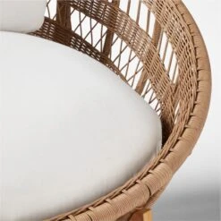 Masha Rattan And Teak Outdoor Lounge Chair With White Sunbrella® Cushions -Nesto Store MashaLoungeChairAVSSS23