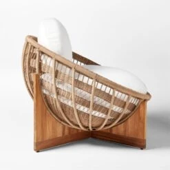 Masha Rattan And Teak Outdoor Lounge Chair With White Sunbrella® Cushions -Nesto Store MashaLoungeChairSDSSS23