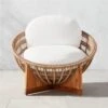 Masha Rattan And Teak Outdoor Lounge Chair With White Sunbrella® Cushions -Nesto Store MashaLoungeChairSHS23