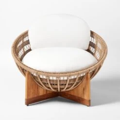 Masha Rattan And Teak Outdoor Lounge Chair With White Sunbrella® Cushions -Nesto Store MashaLoungeChairSOSSS23