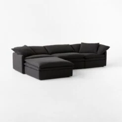Mattea 4-Piece Charcoal Black Performance Linen Sectional Sofa With Left-Arm -Nesto Store Mattea4PcBlkLASect3QSSS23