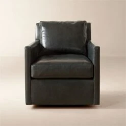 Monsef Black Leather Swivel Chair