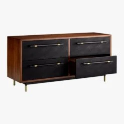 Oberlin 4-Drawer Black Leather And Wood Dresser -Nesto Store OberlinLowDresserAVS18