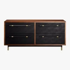 Oberlin 4-Drawer Black Leather And Wood Dresser -Nesto Store OberlinLowDresserS18