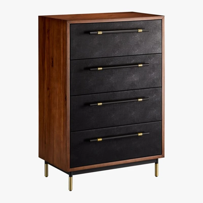 Oberlin Tall 4-Drawer Black Leather And Wood Dresser 6 Oberlin Tall 4-Drawer Black Leather And Wood Dresser - Image 4
