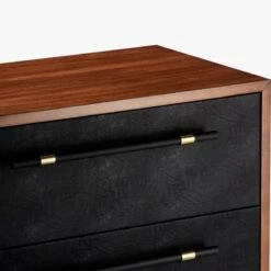 Oberlin Tall 4-Drawer Black Leather And Wood Dresser 17 Oberlin Tall 4-Drawer Black Leather And Wood Dresser -Nesto Store OberlinTallChestAV2S18