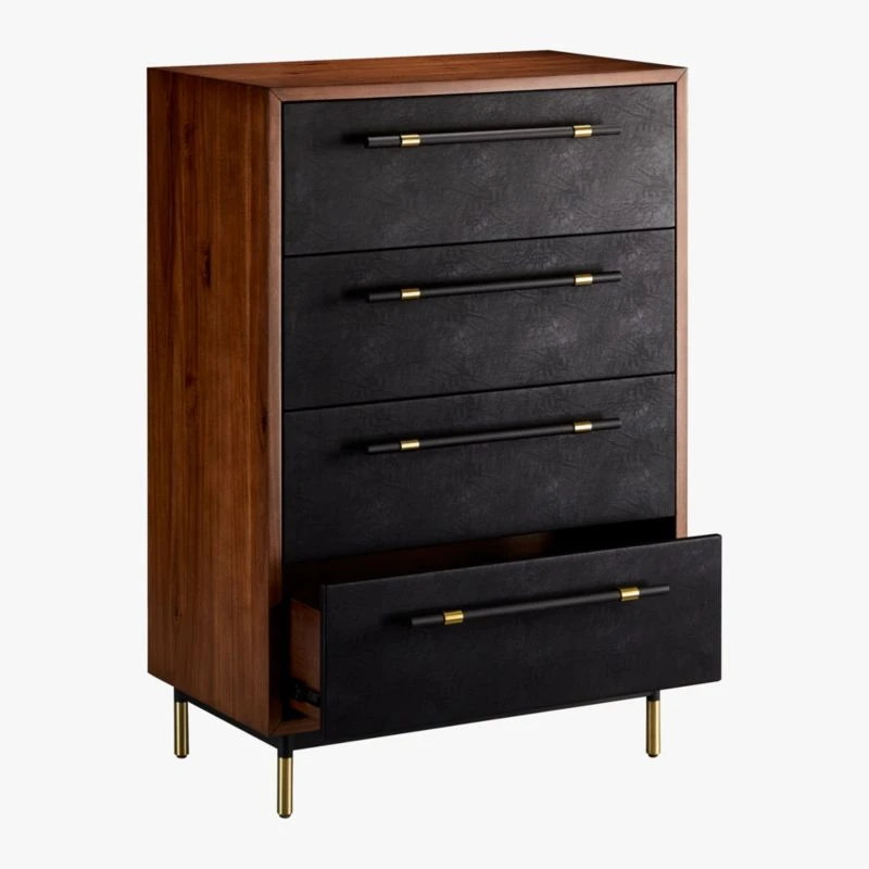 Oberlin Tall 4-Drawer Black Leather And Wood Dresser 7 Oberlin Tall 4-Drawer Black Leather And Wood Dresser - Image 5