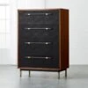 Oberlin Tall 4-Drawer Black Leather And Wood Dresser 1 Oberlin Tall 4-Drawer Black Leather And Wood Dresser -Nesto Store OberlinTallChestSHS18 1x1