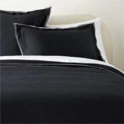 Overlock Black With White Trim Euro Shams Set Of 2 -Nesto Store OverlockBkNWtFQDuvetAVSHS22