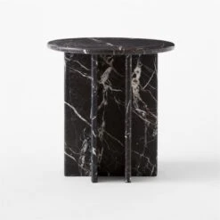 Pasar Round Black Marble Side Table -Nesto Store PasarBlkMblSideTableSOSSS23