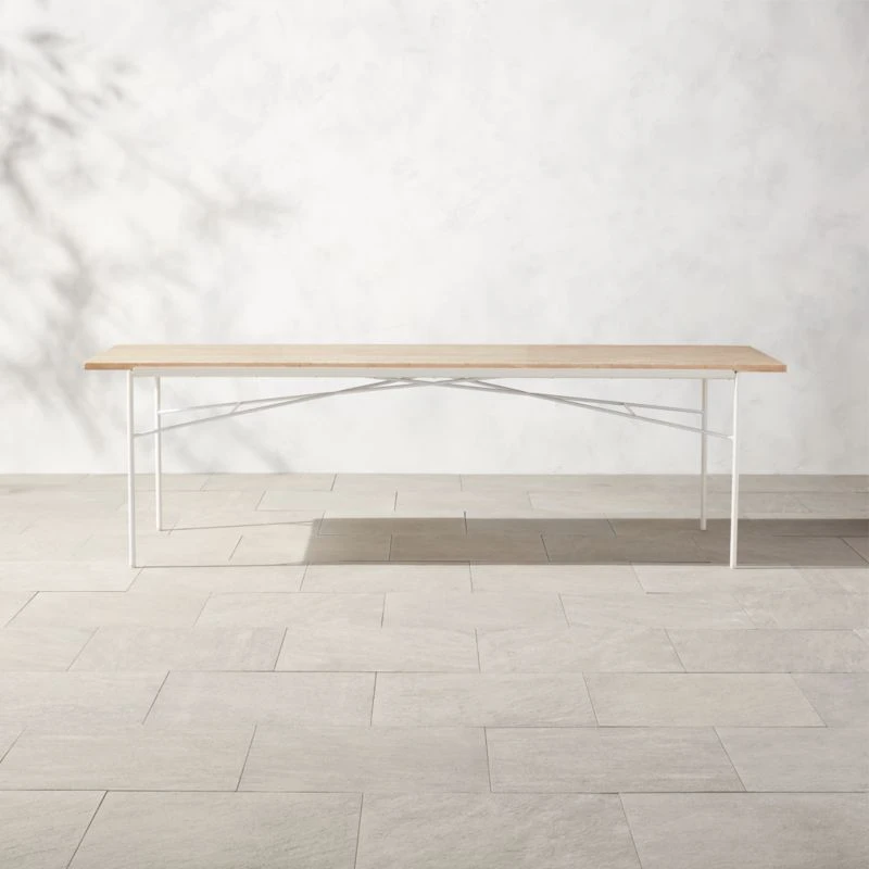 Pavilion Large Ivory Metal Outdoor Patio Dining Table With Travertine Top Model 6142 3 Pavilion Large Ivory Metal Outdoor Patio Dining Table With Travertine Top Model 6142