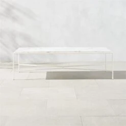 Pavilion Ivory Metal Outdoor Coffee Table With Marble Top Model 6511