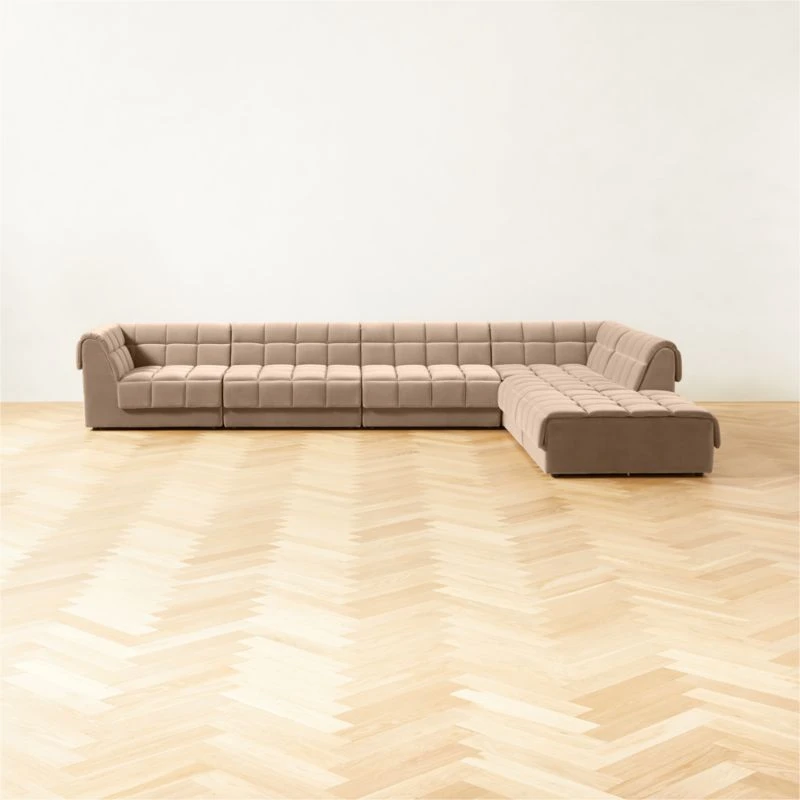 Pezzo 6-Piece L-Shaped Toffee Brown Velvet Sectional Sofa With Left-Arm 3 Pezzo 6-Piece L-Shaped Toffee Brown Velvet Sectional Sofa With Left-Arm