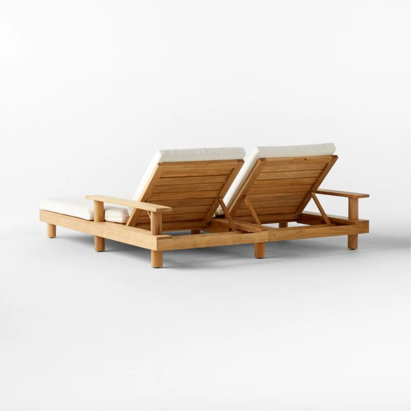 Pinet Teak Outdoor Double Chaise Lounge With Textured Ivory Perennials® Cushions 10 Pinet Teak Outdoor Double Chaise Lounge With Textured Ivory Perennials® Cushions - Image 8