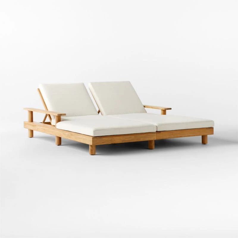 Pinet Teak Outdoor Double Chaise Lounge With Textured Ivory Perennials® Cushions 7 Pinet Teak Outdoor Double Chaise Lounge With Textured Ivory Perennials® Cushions - Image 5
