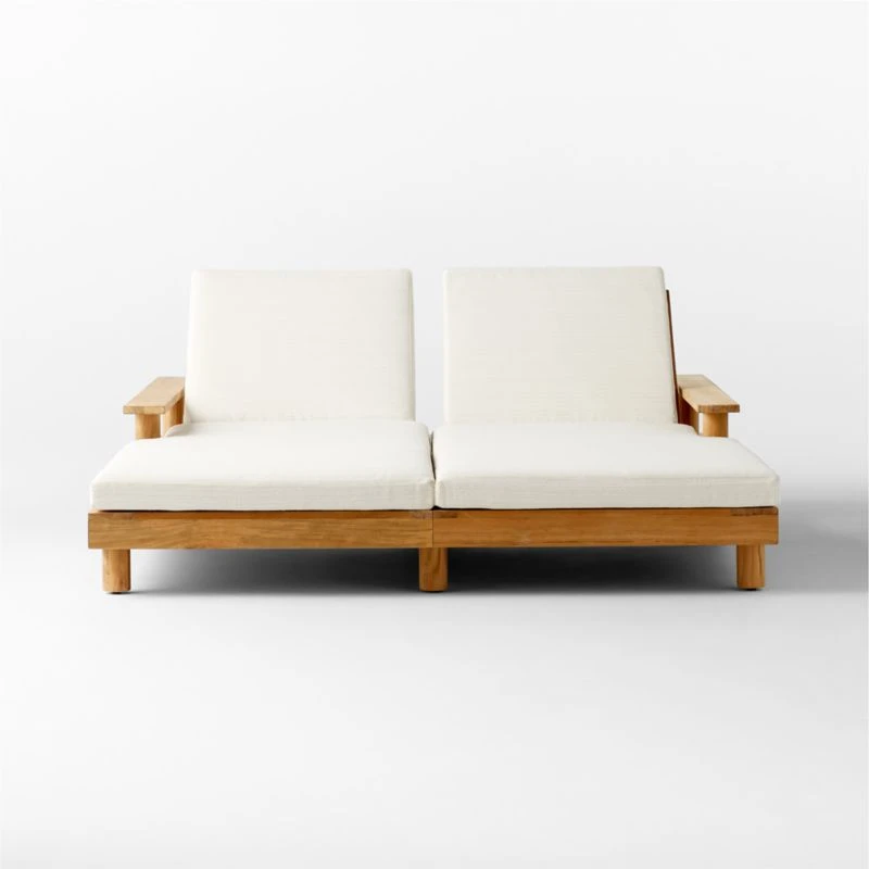 Pinet Teak Outdoor Double Chaise Lounge With Textured Ivory Perennials® Cushions 6 Pinet Teak Outdoor Double Chaise Lounge With Textured Ivory Perennials® Cushions - Image 4