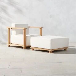 Pinet Teak Outdoor Lounge Chair And Ottoman With Textured Ivory Perennials® Cushions