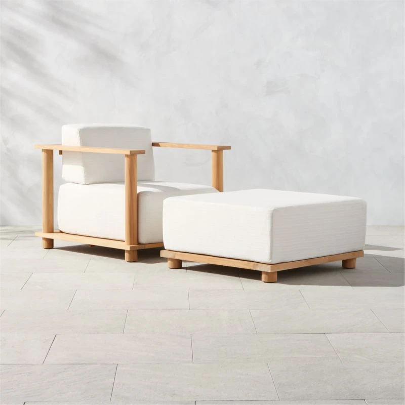 Pinet Teak Outdoor Lounge Chair And Ottoman With Textured Ivory Perennials® Cushions 3 Pinet Teak Outdoor Lounge Chair And Ottoman With Textured Ivory Perennials® Cushions