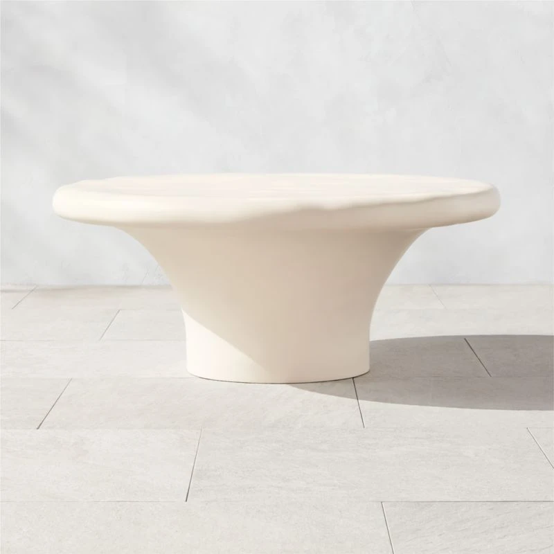 Pompeo Round Ivory Cast Resin Outdoor Coffee Table Large 3 Pompeo Round Ivory Cast Resin Outdoor Coffee Table Large