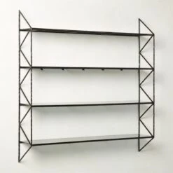 Ponte Black Metal Wall Mount Bookshelf Wide 8 Ponte Black Metal Wall Mount Bookshelf Wide -Nesto Store PonteHmrdRdWideBookcaseAV2SHS22