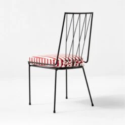 Pavilion Black Armless Outdoor Dining Chair With Striped Sunbrella ® Cushion Model 6150 Set Of 4 -Nesto Store PvlnBkALDnChrWStdChM61503QBSSS22 1