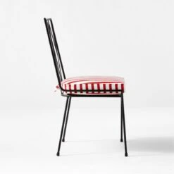 Pavilion Black Armless Outdoor Dining Chair With Striped Sunbrella ® Cushion Model 6150 Set Of 4 -Nesto Store PvlnBkALDnChrWStdChM6150SDSSS22 1