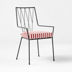 Pavilion Black Outdoor Dining Armchair With Striped Sunbrella ® Cushion Model 6160 Set Of 4 -Nesto Store PvlnBkDnChrWSTdChM61603QSSS22