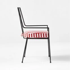 Pavilion Black Outdoor Dining Armchair With Striped Sunbrella ® Cushion Model 6160 Set Of 2 -Nesto Store PvlnBkDnChrWSTdChM6160SDSSS22 1