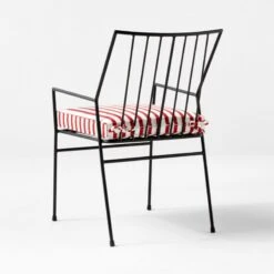 Pavilion Black Outdoor Dining Armchair With Striped Sunbrella ® Cushion Model 6470 Set Of 2 -Nesto Store PvlnBkDnChrWStdChM64703QBSSS22