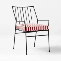 Pavilion Black Outdoor Dining Armchair With Striped Sunbrella ® Cushion Model 6470 Set Of 4 -Nesto Store PvlnBkDnChrWStdChM64703QSSS22 1