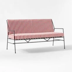Pavilion Black Metal Outdoor Sofa With Striped Sunbrella Cushions Model 6490 -Nesto Store PvlnBkSofaChrWSdChM64903QSSS22