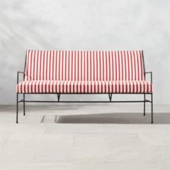 Pavilion Black Metal Outdoor Sofa With Striped Sunbrella Cushions Model 6490