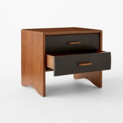 Ralston 2-Drawer Black Leather And Walnut Wood Nightstand -Nesto Store RalstonWltNLthNghtstnd3QAVSSS23