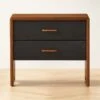 Ralston 2-Drawer Black Leather And Walnut Wood Nightstand -Nesto Store RalstonWltNLthNghtstndSHS23