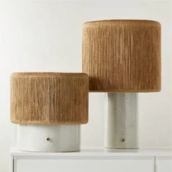 Ramble Tall White Ceramic Table Lamp With Jute Shade -Nesto Store RambleWhiteTableLampGroupFHS23