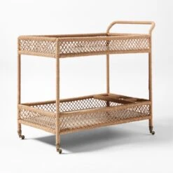 Remo Travertine And Rattan Outdoor Bar Cart -Nesto Store RemoBarCart3QBSSS23