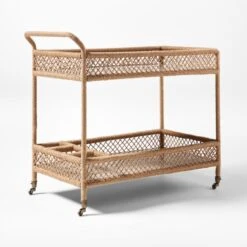 Remo Travertine And Rattan Outdoor Bar Cart -Nesto Store RemoBarCart3QSSS23